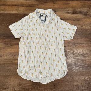 Free Planet M Pineapple Print Camp Shirt White Button-Up Preppy Lightweight